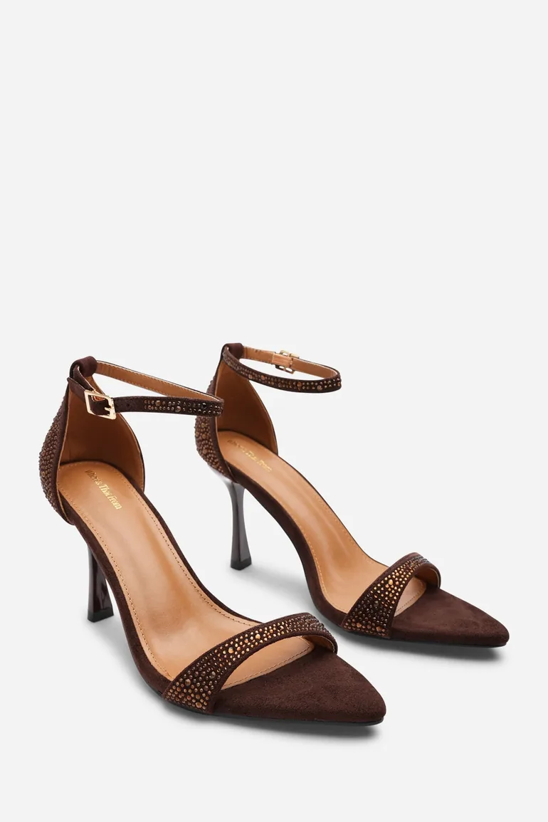 Gaia Brown Suede Sparkling Heeled Sandals With Buckled Ankle Strap - 3