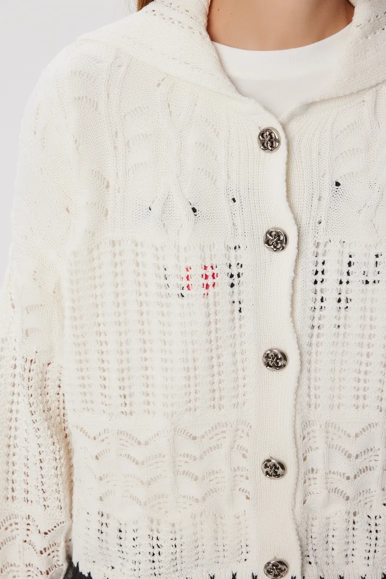 Women's Beige Contrast Striped Knit Cardigan - 3