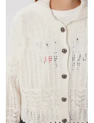 Women's Beige Contrast Striped Knit Cardigan - 3