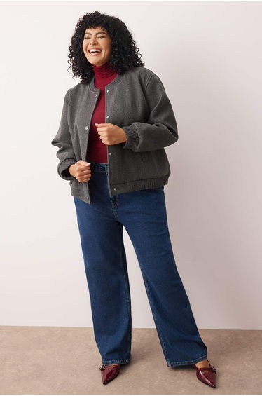 Anthracite Cashmere Bomber Plus Size Jacket Coat