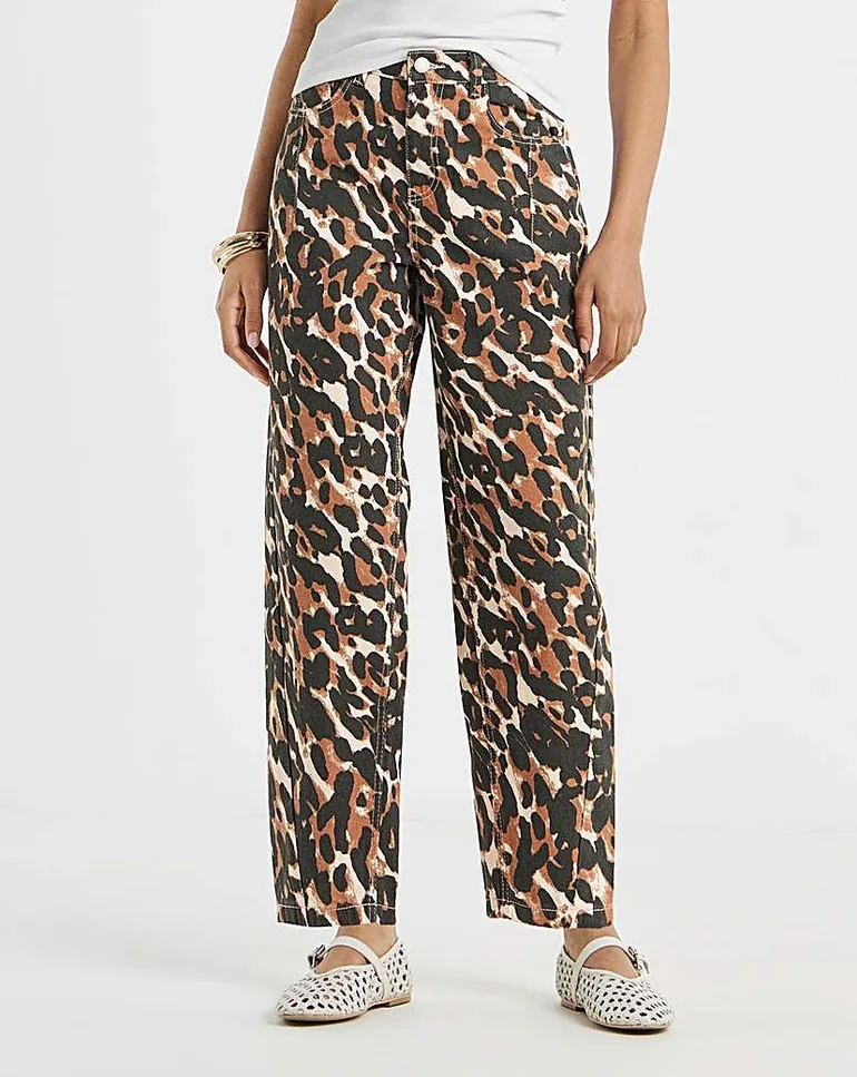 Leopard Print Barrel Jeans - 6