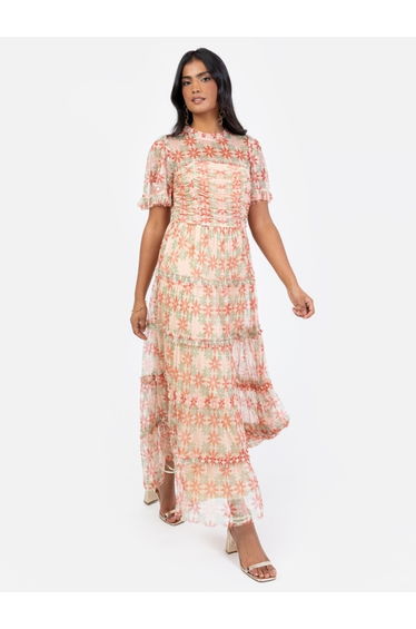 Anaya With Love Recycled Floral Print Gathered Midaxi Dress with Sequin Detail