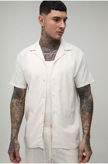 Tall Regular Short Sleeve Linen Blend Shirt - natural
