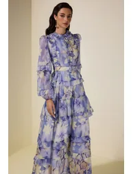 Floral Ruffle Maxi Dress With Belt - 3