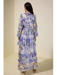 Floral Ruffle Maxi Dress With Belt - 1