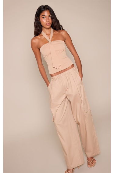 Camel Woven Tie Detail Bandeau Top
