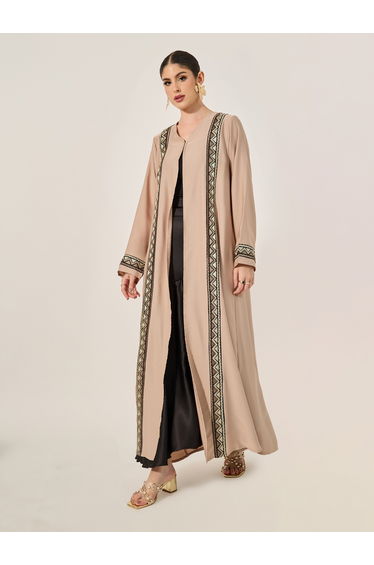Embroidered Panel A-Line Open Abaya