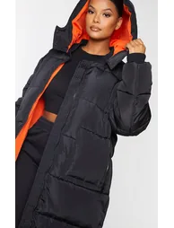 Plus Black Maxi Contrast Hooded Puffer Jacket - 3