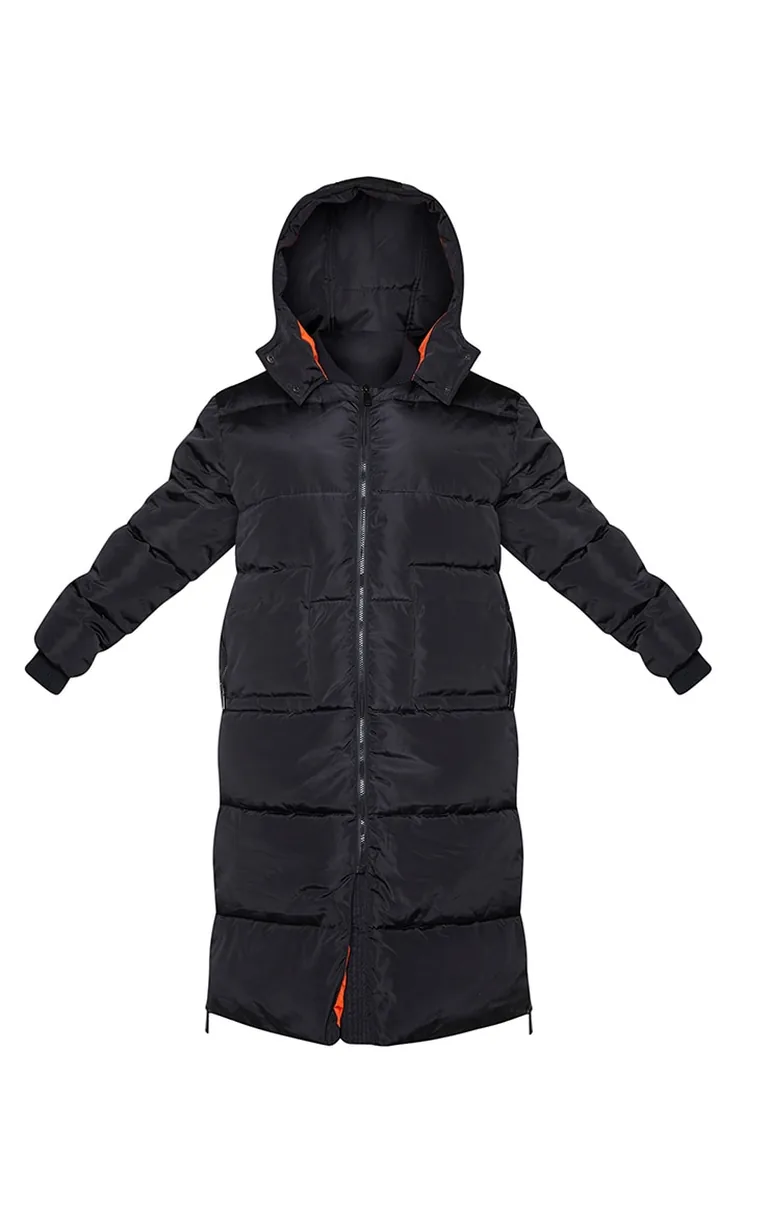 Plus Black Maxi Contrast Hooded Puffer Jacket - 4