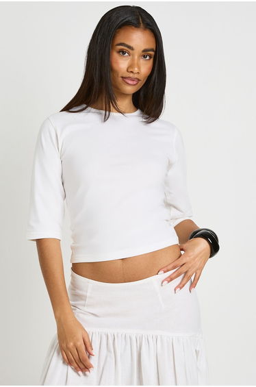 3/4 Sleeve Crew Neck Top - white