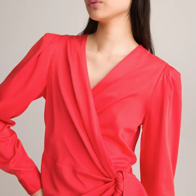 Wrapover Mini Dress with Long Sleeves - 1