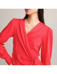 Wrapover Mini Dress with Long Sleeves - 1
