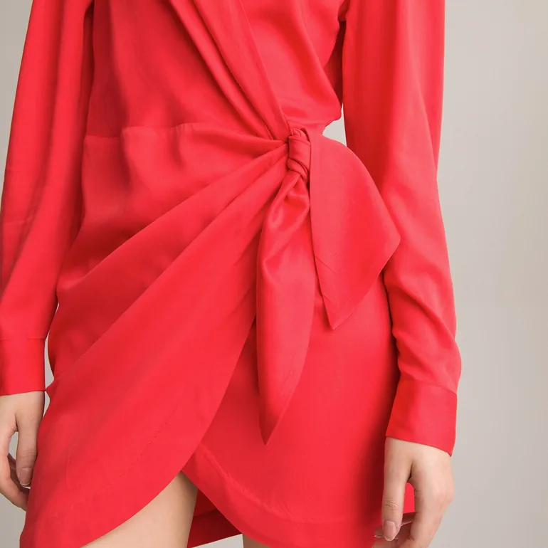 Wrapover Mini Dress with Long Sleeves - 2