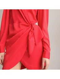 Wrapover Mini Dress with Long Sleeves - 2