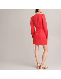 Wrapover Mini Dress with Long Sleeves - 3
