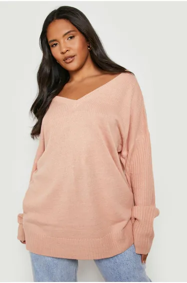 Plus Jumper With V Neck Detail Front And Back - blush