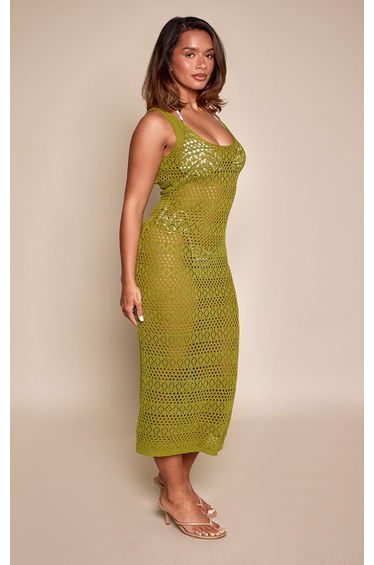 Shape Olive Scoop Back Knitted Maxi Dress