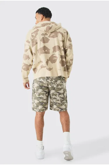 شورت كارغو بطبعة مموهة - رمادي