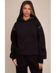 Petite Black Stud Detail Hoodie - 5