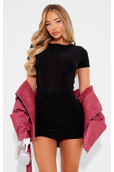 Black Cap Sleeve Slinky Skort Playsuit