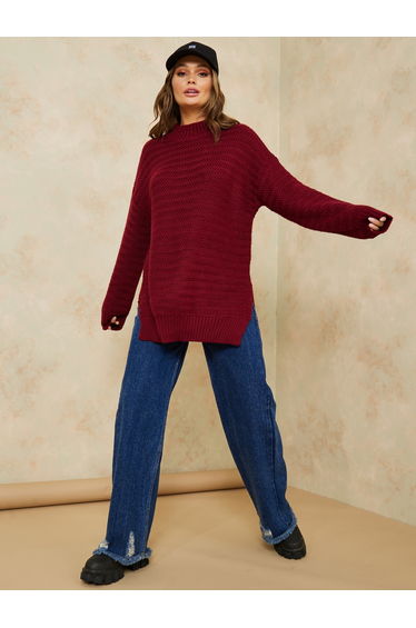Oversized Knit High Neck Longline Sweater