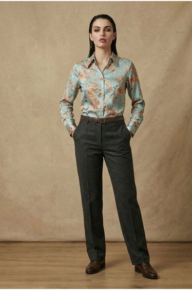 MY FASHION Floral Print Long Sleeve Button-Up Shirt