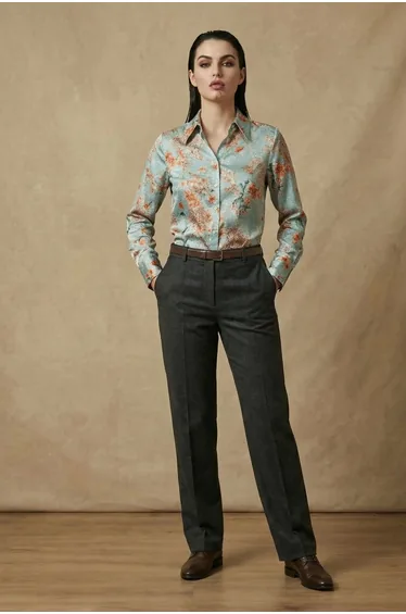 MY FASHION Floral Print Long Sleeve Button-Up Shirt