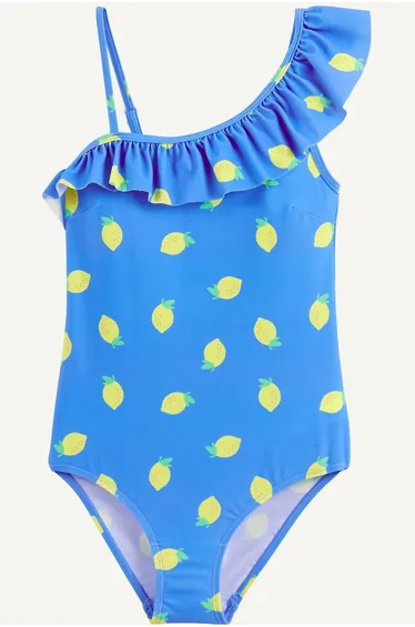 Lemon Print Asymmetric Swimsuit