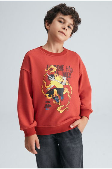 Remco Boy's Embroidered Round Neck Tile Color Sweatshirt
