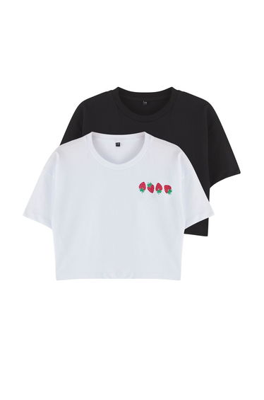 Black and White Slogan Knitted T-Shirt
