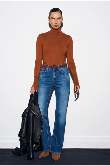 Dilvin Women's Turtleneck Knit Sweater With Buttons