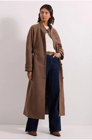 Classic Midi Funnel Neck Coat