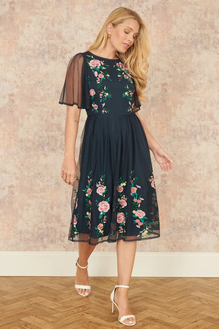 embroidered mesh skater dress Elodie Floral Embroidered Mesh Skater Dress