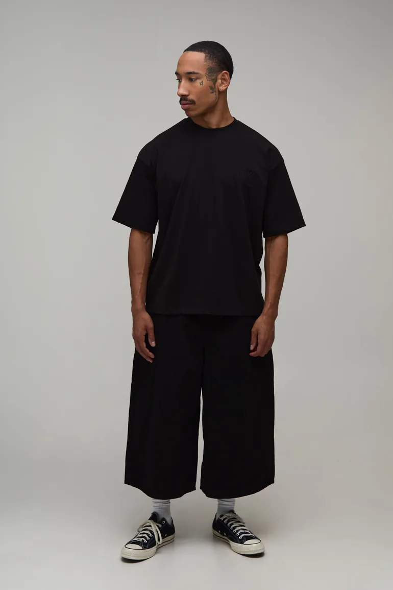 Baggy Fit Gaucho Jort - black