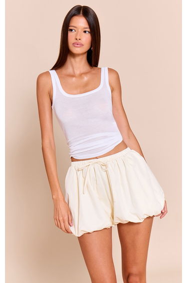 Cream Puffball Drawstring Shorts