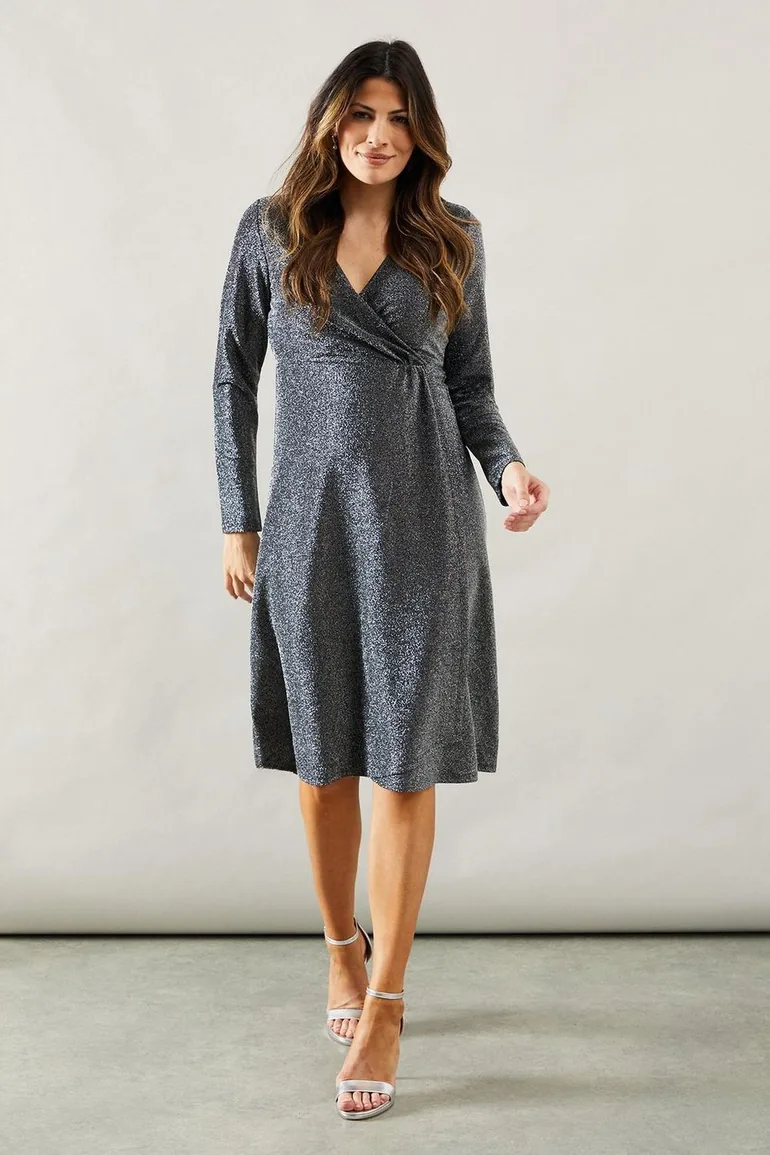 Occasion Glitter Jersey Wrap Midi Dress Wallis Black : Evening Dresses :  VogaCloset Oman