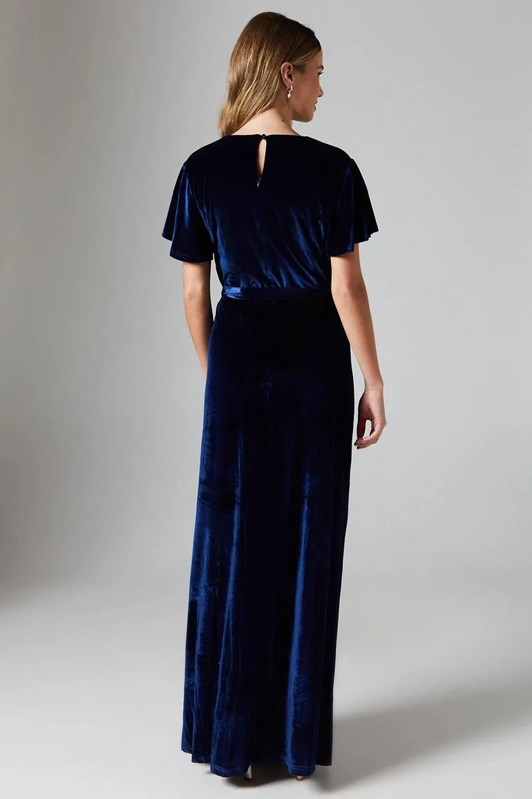 Teen Coast Velvet Angel Sleeve Bridesmaids Maxi Dress - 2