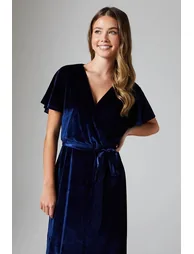 Teen Coast Velvet Angel Sleeve Bridesmaids Maxi Dress - 3