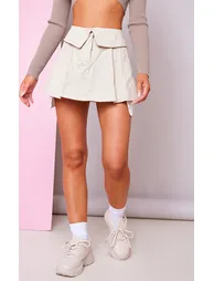 Stone Twill Foldover Waistband Oversized Pocket Bag Mini Skirt - 1