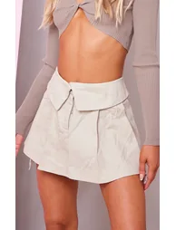 Stone Twill Foldover Waistband Oversized Pocket Bag Mini Skirt - 4