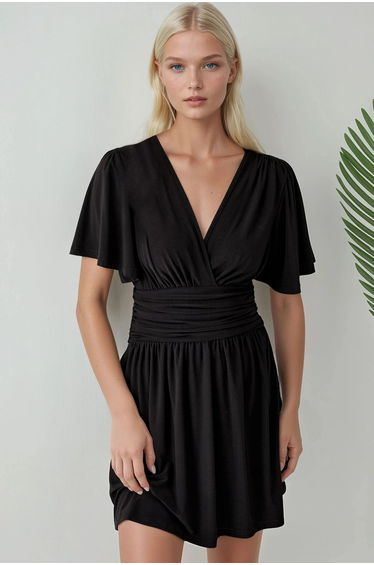 V-Neck Short Sleeve Mini Dress