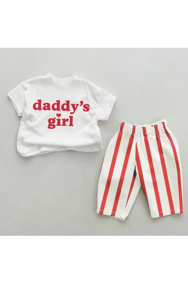 DADDY'S GIRL Baby Casual Red Vertical Striped 2-piece Set