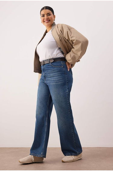 Blue High Waist Wide Leg Denim Plus Size Jeans