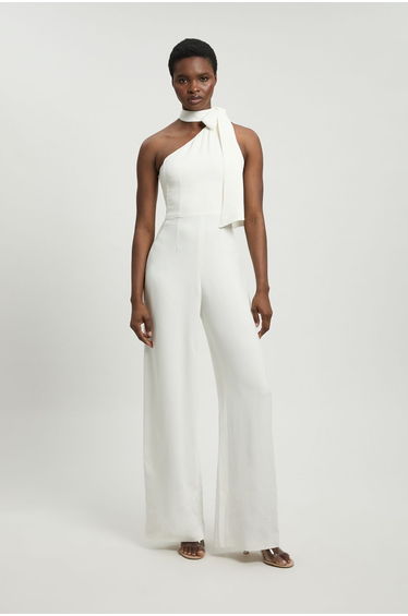 Satin One Shoulder Pleat Detail Jumpsuit