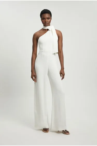 Satin One Shoulder Pleat Detail Jumpsuit