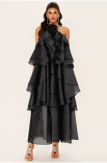 Aimée 3D Flower Frill Maxi Dress