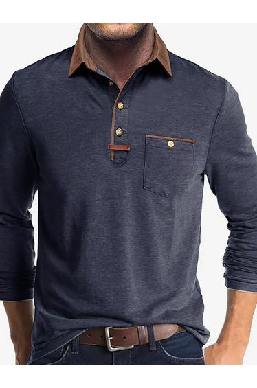 Men Half-Button Placket Long Sleeve Polo