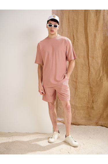 Men Pink Waffle Textured Straight Fit Shorts