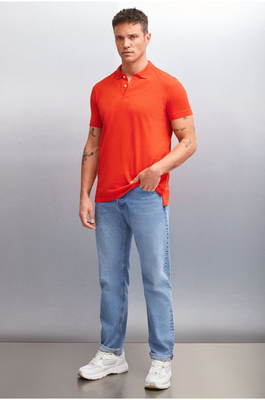 MARTEN Men 100% Cotton Short Sleeve Regular Fit Red Polo Neck T-shirt