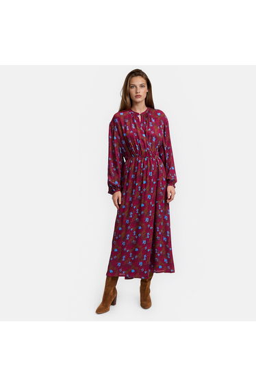 Floral Print Long Sleeve Crew Neck Maxi Dress